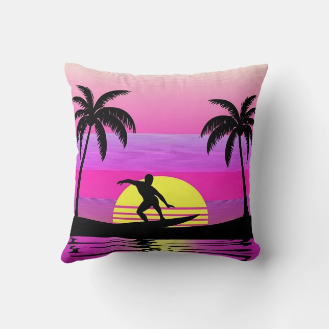 Almofada Ride the Waves – Sunset Surf Mood in Purple Tones (Verso)