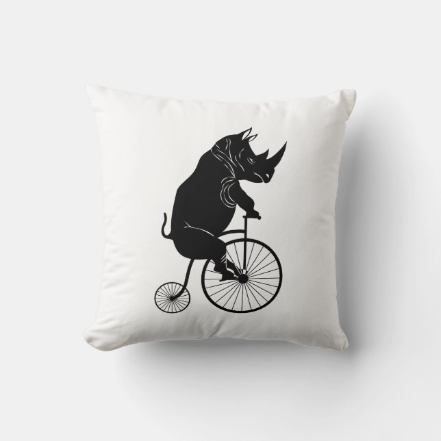 Almofada Rinoceronte que monta uma bicicleta velha da forma (Frente)