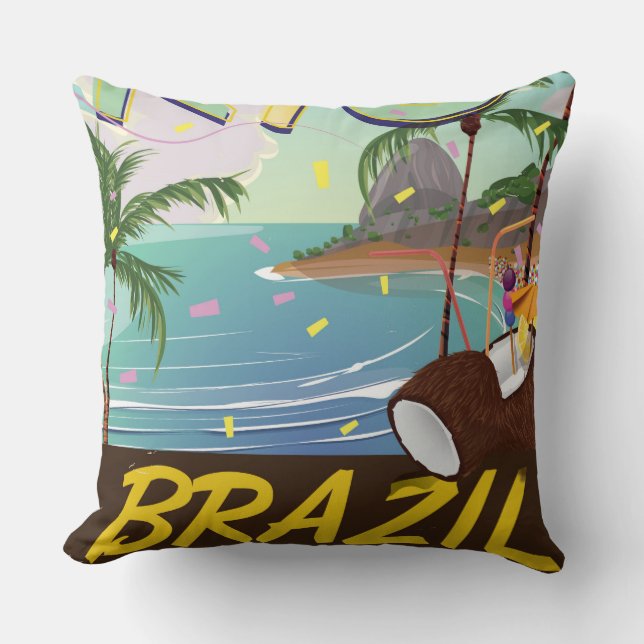 Almofada rio de janeiro Brasil impressão de viagem retrô. (Frente)