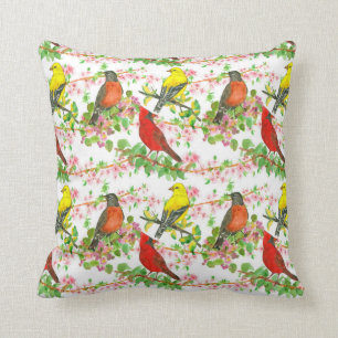 Almofada Robin Cardinal Goldfinch Birds Americano
