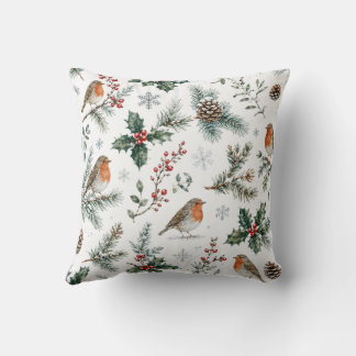 Almofada Robin Natal Inverno Azevinho Pinha Botânico
