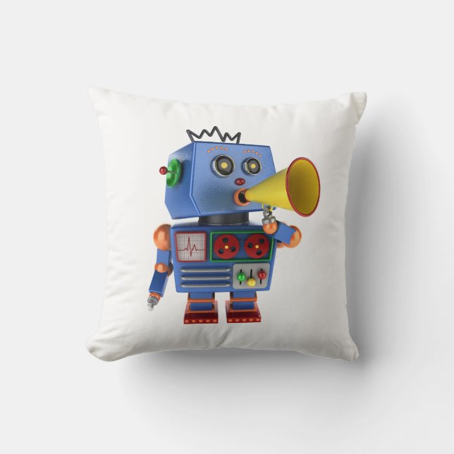 Almofada Robô azul do brinquedo com megafone (Frente)