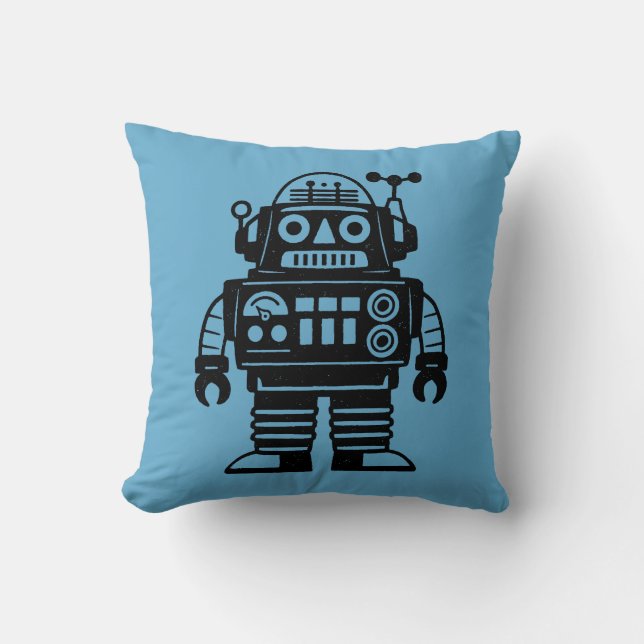 Almofada Robô Inspirado no Estilo Retro de Meados do Século (Frente)