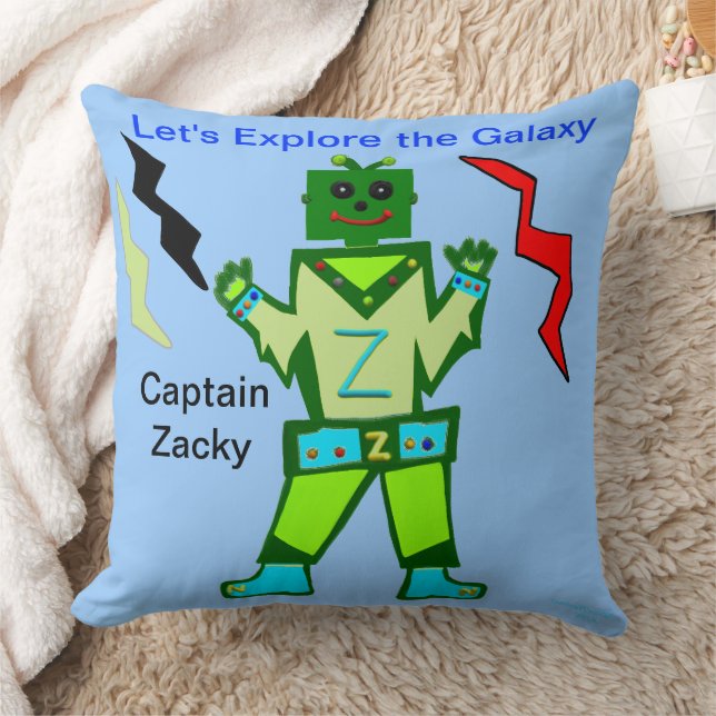 Almofada Robô Menino Verde Capitão Zacky Explorador da Galá (Cobertor)