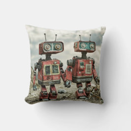 Almofada Robôs Retro Fofos de Amor de Braços Dadas