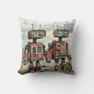 Almofada Robôs Retro Fofos de Amor de Braços Dadas
