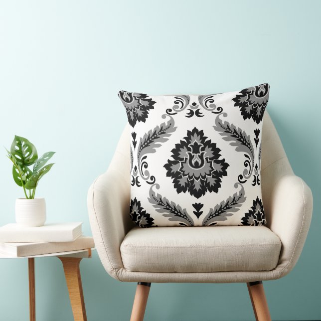 Almofada Rococo Damask Lg Pattern Grey Black White (Cadeira)
