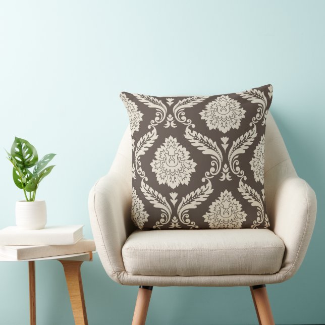 Almofada Rococó Damask Off-Set 2Way Padrão Marrom + Creme (Cadeira)