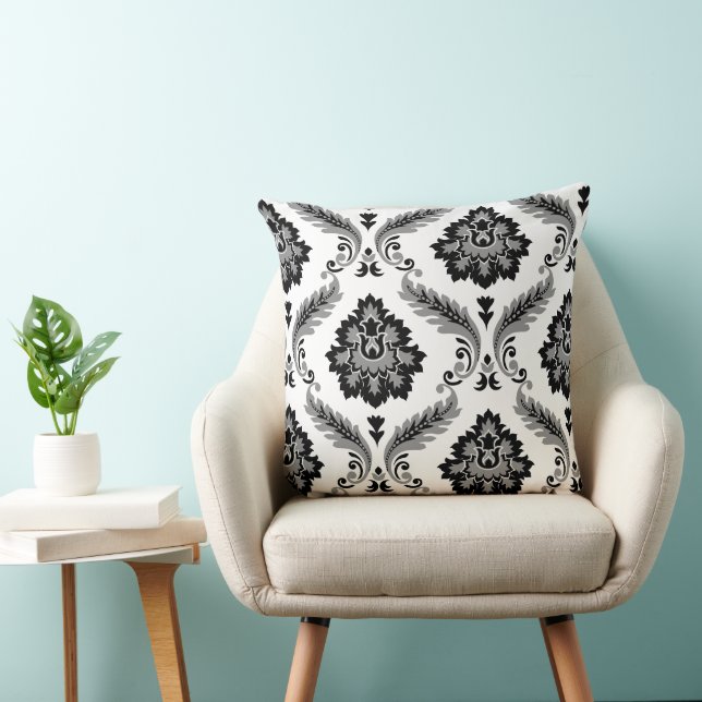 Almofada Rococo Damask Off-Set Pattern Grey Black White (Cadeira)