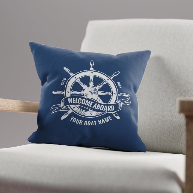 Almofada Roda De Navio Náutico Bem-Vindo a Bordo Azul Marin (Criador carregado)