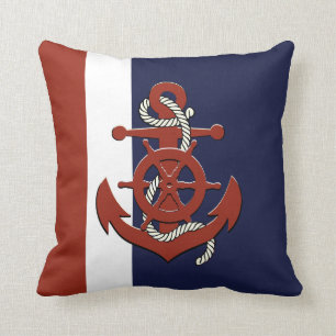Almofada Roda/marinho da âncora azul do navio vermelho ná