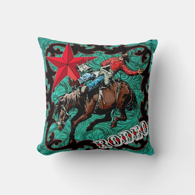 Almofada Rodeo Cowboy Bareback Bronc Rider Travesseiro deco (Frente)