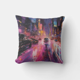 Almofada Rodovia noturna na paisagem urbana vibrante