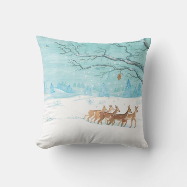 Almofada Roe Deer na floresta de inverno coberta de neve (Frente)
