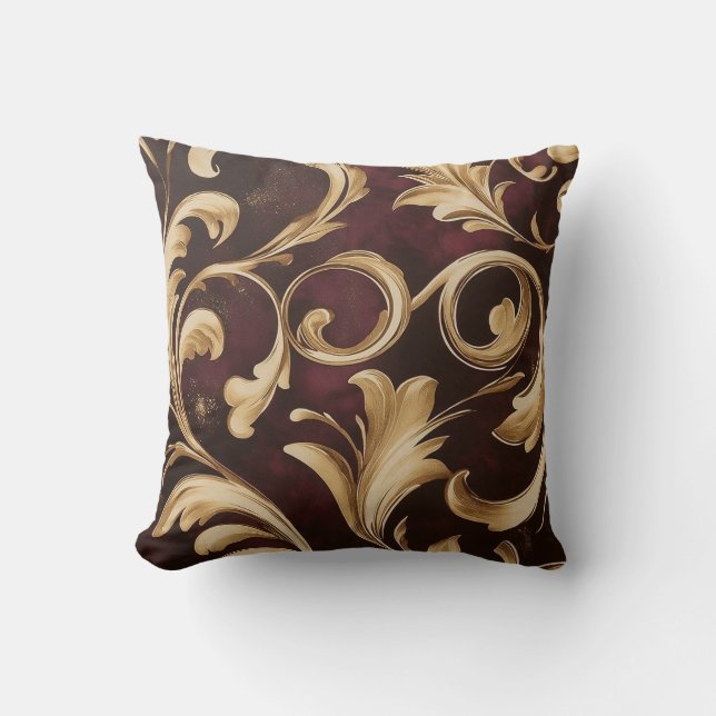 Almofada Rolagem Barroco Dourada sobre Borgonha (Frente)