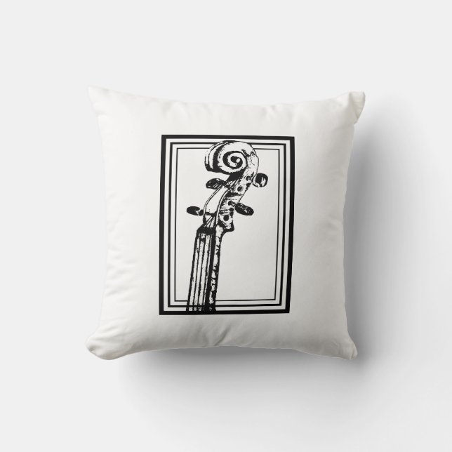 Almofada Rolagem de violino preto e branco com contornos pr (Frente)