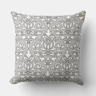 Almofada Rolar Cinza Damask Big Ptn White (Linha Preta)