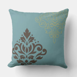 Almofada Rolar Damask Art I Brown Dourado (linha) Teal