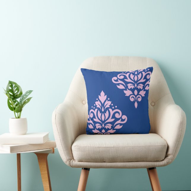 Almofada Rolar Damask Art I Rosa em Azul (Cadeira)