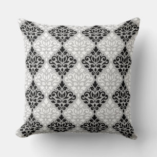 Almofada Rolar Damask Ptn B&W na Cinza
