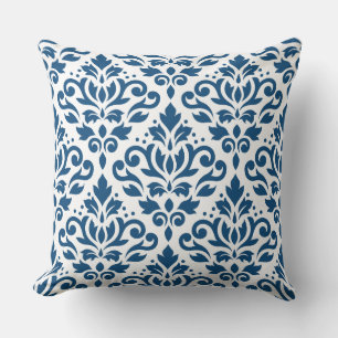 Almofada Rolar o Damasco Lg Ptn Dk Azul em Branco