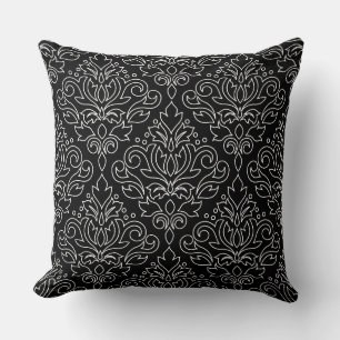 Almofada Rolo Damask Branco no Preto Linha Grande Padrão