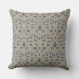 Almofada Rolo de Damasco Grande Padrão Creme Linha Azul Are