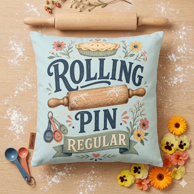 Almofada Rolo de Massa Regular Cottage Baker (Rolling Pin Regular Cottage Baker Throw Pillow)