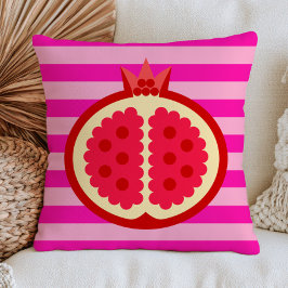 Almofada Romã Vermelha em Listras Rosa Fúcsia Arte de Fruta
