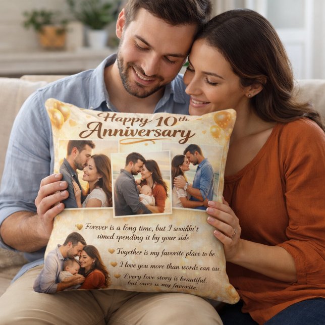 Almofada Romantic 10th Anniversary Couple Photo Collage (Criador carregado)