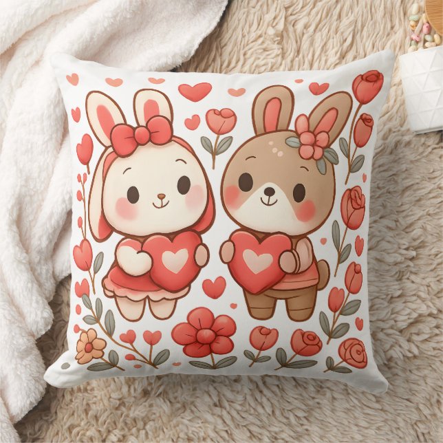 Almofada Romantic Bunny Couple Decorative Pillow (Cobertor)