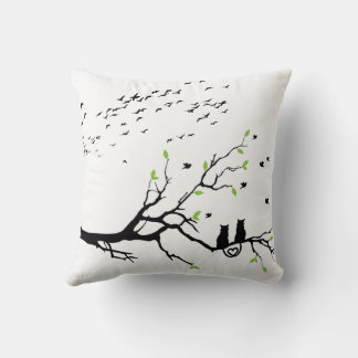 Almofada Romantic Cats on Tree Branch Silhouette pillows
