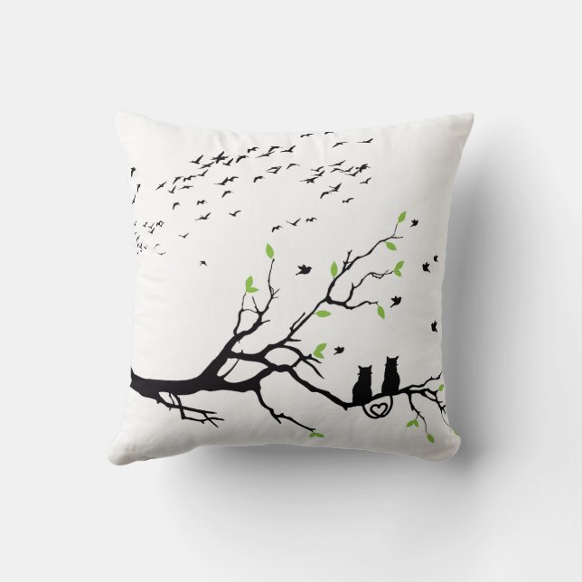 Almofada Romantic Cats on Tree Branch Silhouette pillows  (Verso)