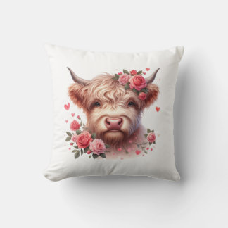 Almofada Romantic Highland Cow with Roses and Hearts – Whim