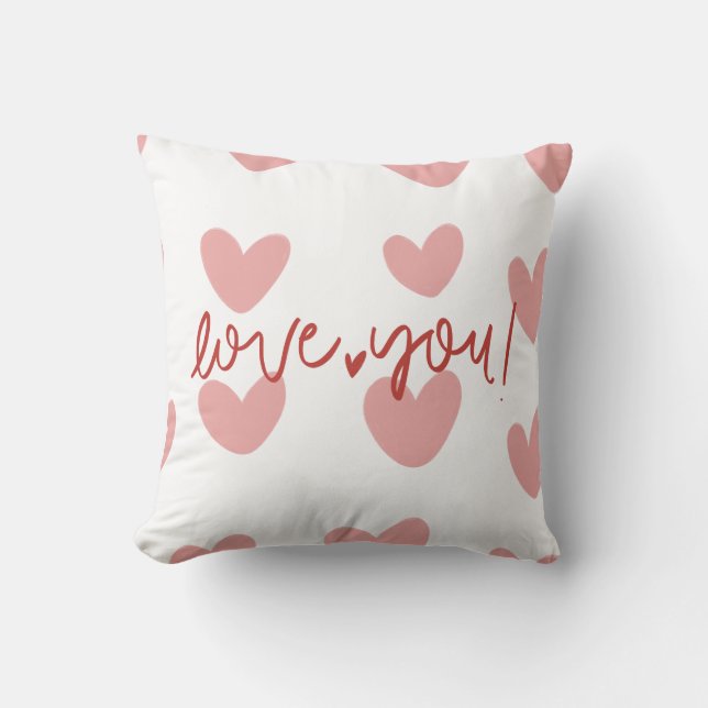Almofada Romantic "Love You" Pink Hearts Gingham Pattern Th (Frente)