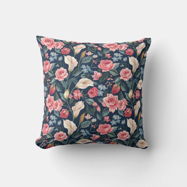 Almofada Romantic Navy Blue Floral Garden Pattern (Frente)
