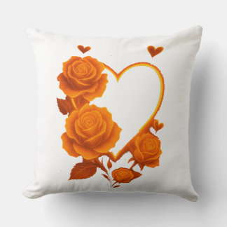 Almofada Romantic Orange Roses Heart Throw"