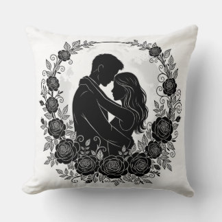 Almofada Romantic Silhouette Couple Rose Wreath Pillow