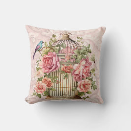 Almofada Romântica gaiola de pássaros floral em aquarela vi
