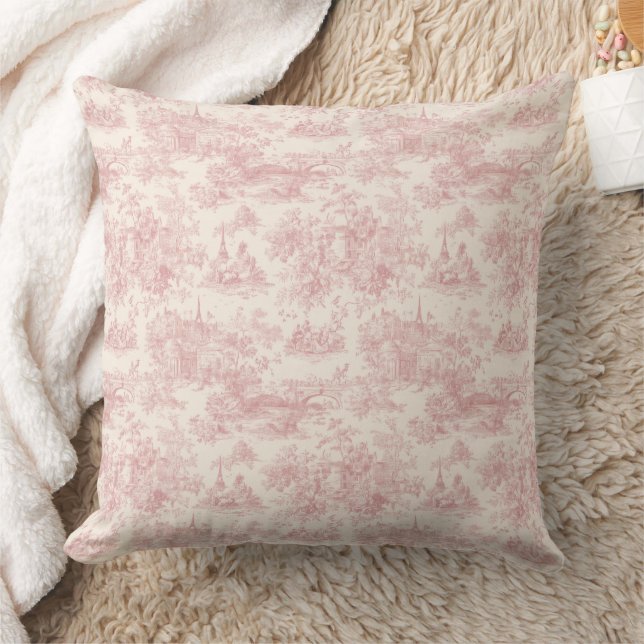 Almofada Romântico Padrão Francês Toile Rosa de Campo (4) (Cobertor)