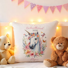 Almofada Romantisches Einhorn mit Blumen - Schulkind 2025 |