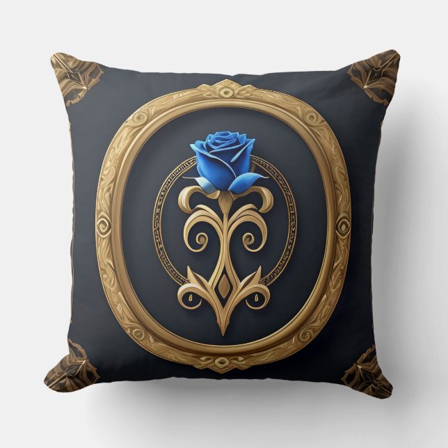 Almofada Rosa azul no quadro do Ouro com detalhes do Orname (Frente)