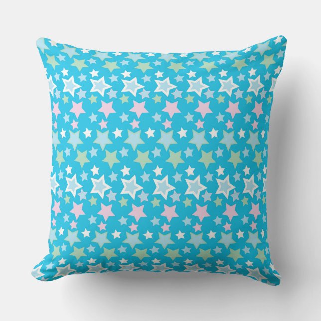 ALMOFADA ROSA AZUL VERDE BRANCO PASTEL ESTRELAS & LISTRAS (Frente)