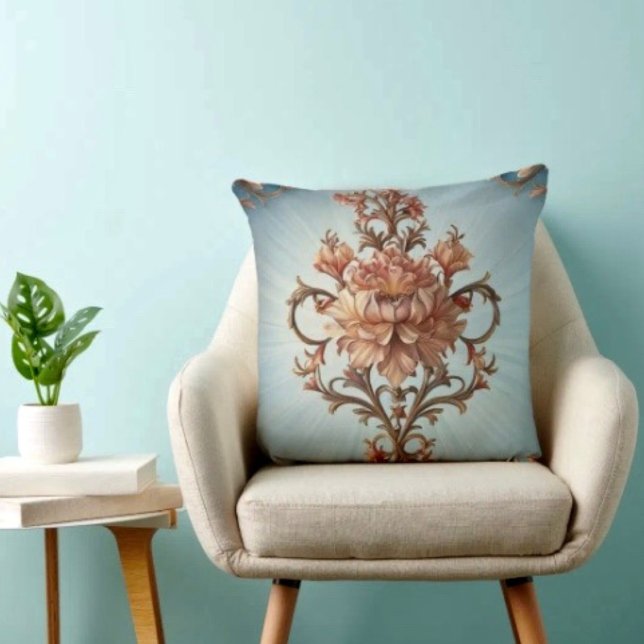 Almofada Rosa Barroca  (Baroque Rose Throw Pillow High quality 100% polyester hidden zipper enclosure.)