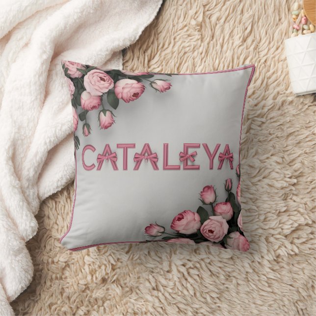 Almofada ROSA bordado e Travesseiro decorativo em branco da (Cobertor)