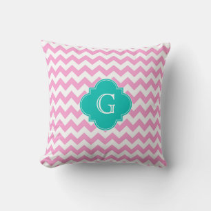 Almofada Rosa Branco Chevron Ziguezague Azul Turquesa Quadr