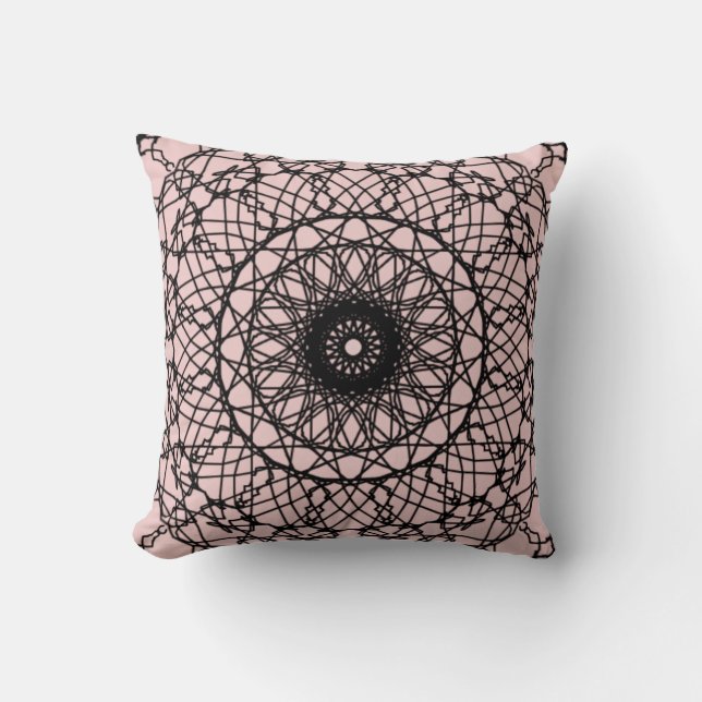 Almofada Rosa claro e Travesseiro decorativo Black Mandala (Frente)
