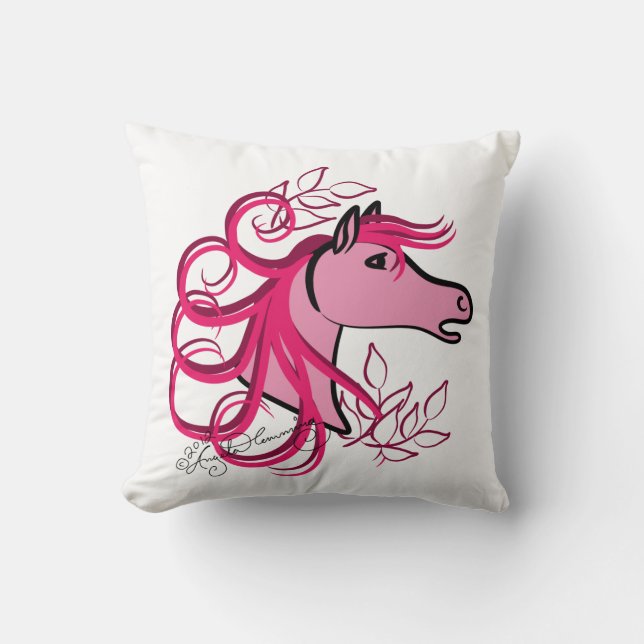 Almofada Rosa cor-de-rosa elegante de cabeça de cavalo (Frente)