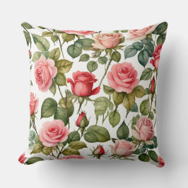 Almofada Rosa da Vintage Romance - Floral Suave Rosa e Verm