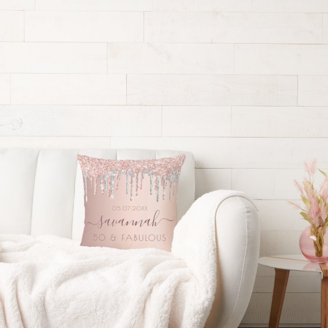 Almofada Rosa de aniversário fabuloso, dourado, brilho cor- (Sofá)